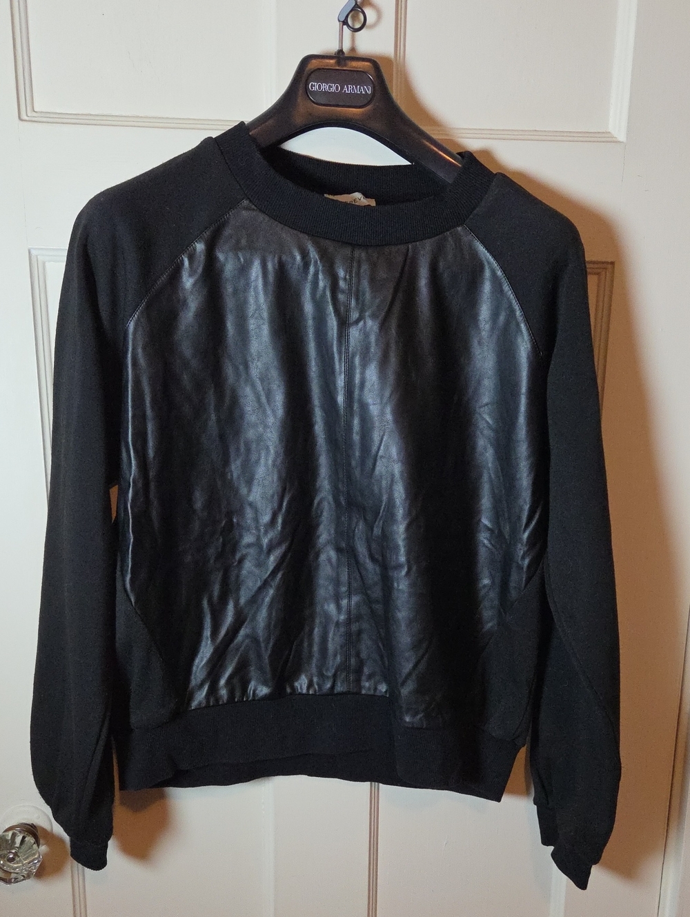 Evereve Kimberly Faux Leather CrewNeck Sweatshirt In Black Size Large